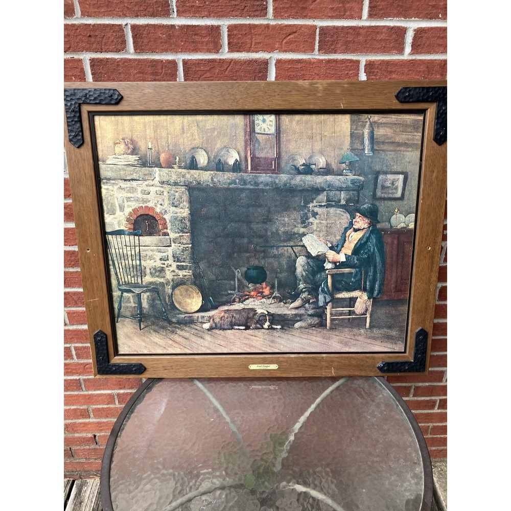 Vtg Solid Comfort on Hardboard W H Lippincott 1891 Masonite Painting Print Frame